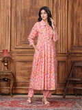 Monjolika Fashion Peach Premium Rayon Floral Printed Long Kurta And Pant Set | Grocsy