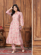 Monjolika Fashion Light Pink Premium Rayon Floral Printed Long Kurta And Pant Set | Grocsy