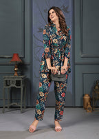 Monjolika Fashion Dark Teal Rayon Printed Casual Wear Co Ord Set | Grocsy