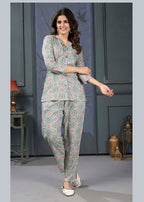 Monjolika Fashion Light Grey Rayon Printed Casual Wear Co Ord Set | Grocsy