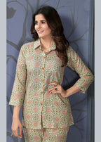 Monjolika Fashion Beige Rayon Printed Casual Wear Co Ord Set | Grocsy