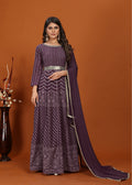Monjolika Fashion Faux Georgette Embroidered Readymade Gown In Wine | Grocsy