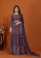 Monjolika Fashion Faux Georgette Embroidered Readymade Gown In Wine | Grocsy