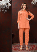 Monjolika Fashion Peach Maaza Cotton With Hand Work Trendy Co Ord Set | Grocsy