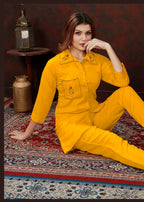 Monjolika Fashion Yellow Maaza Cotton With Hand Work Trendy Co Ord Set | Grocsy