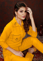 Monjolika Fashion Yellow Maaza Cotton With Hand Work Trendy Co Ord Set | Grocsy