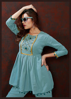 Monjolika Fashion Light Blue Maaza Cotton With Hand Work Trendy Co Ord Set | Grocsy