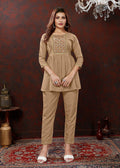 Monjolika Fashion Beige Maaza Cotton With Hand Work Trendy Co Ord Set | Grocsy