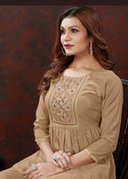 Monjolika Fashion Beige Maaza Cotton With Hand Work Trendy Co Ord Set | Grocsy