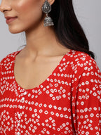 Aks Bandhani Yoke Design Long Sleeves Cotton Anarkali Kurta | Grocsy