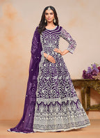 Monjolika Fashion Purple Color Embroidered Santoon Net Salwar Suit | Grocsy
