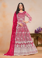 Monjolika Fashion Rani-Pink Color Embroidered Santoon Net Salwar Suit | Grocsy