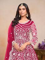 Monjolika Fashion Rani-Pink Color Embroidered Santoon Net Salwar Suit | Grocsy