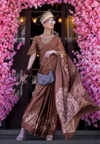 Monjolika Fashion Printed Satin Brown Colour Classic Saree | Grocsy