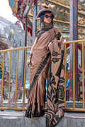 Monjolika Fashion Printed Satin Brown Colour Classic Saree | Grocsy