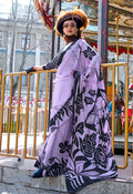 Monjolika Fashion Printed Satin Lavender Colour Classic Saree | Grocsy