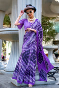 Monjolika Fashion Printed Satin Dark Violet Colour Classic Saree | Grocsy