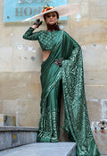 Monjolika Fashion Printed Satin Dark Green Colour Classic Saree | Grocsy