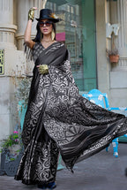 Monjolika Fashion Printed Satin Black Colour Classic Saree | Grocsy