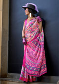 Monjolika Fashion Printed Satin Pink Colour Classic Saree | Grocsy