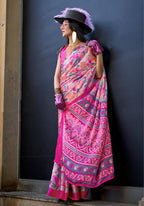 Monjolika Fashion Printed Satin Pink Colour Classic Saree | Grocsy