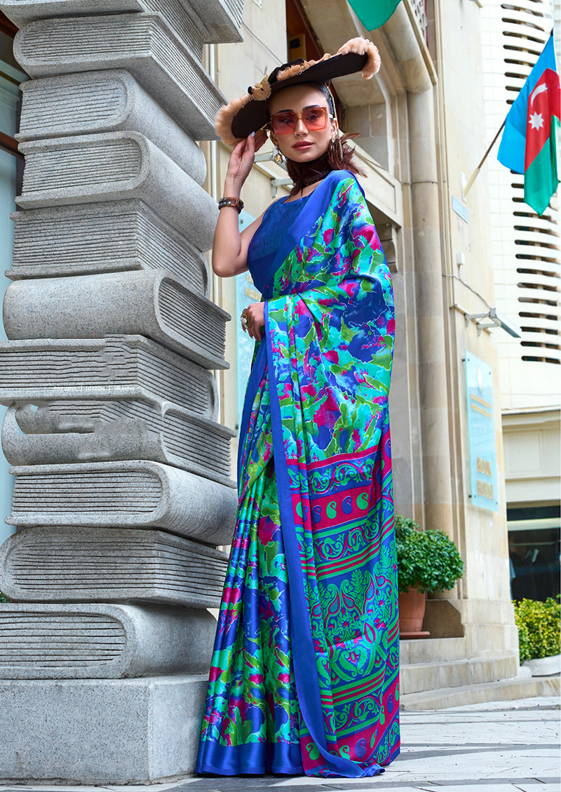 Monjolika Fashion Printed Satin Multi Colour Classic Saree | Grocsy