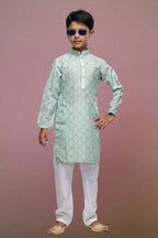 Raivat Ethnic Cotton Thread Work Kids Kurta Pajama In Light Green Colour | Grocsy
