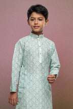 Raivat Ethnic Cotton Thread Work Kids Kurta Pajama In Light Green Colour | Grocsy