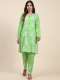 HOUSE OF KARI Floral Embroidered Chikankari Pure Cotton Kurta with Trousers | Grocsy