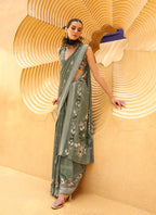 Monjolika Fashion Printed Georgette Classic Saree In Green | Grocsy
