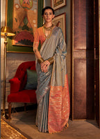 Monjolika Fashion Tussar Silk Weaving Grey Traditional Saree | Grocsy