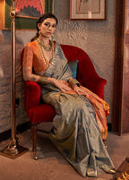 Monjolika Fashion Tussar Silk Weaving Grey Traditional Saree | Grocsy