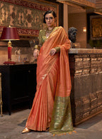 Monjolika Fashion Tussar Silk Weaving Orange Traditional Saree | Grocsy