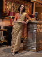 Monjolika Fashion Tussar Silk Weaving Beige Traditional Saree | Grocsy