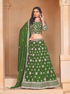 Monjolika Fashion Embroidered Art Silk Green Designer Lehenga Choli | Grocsy