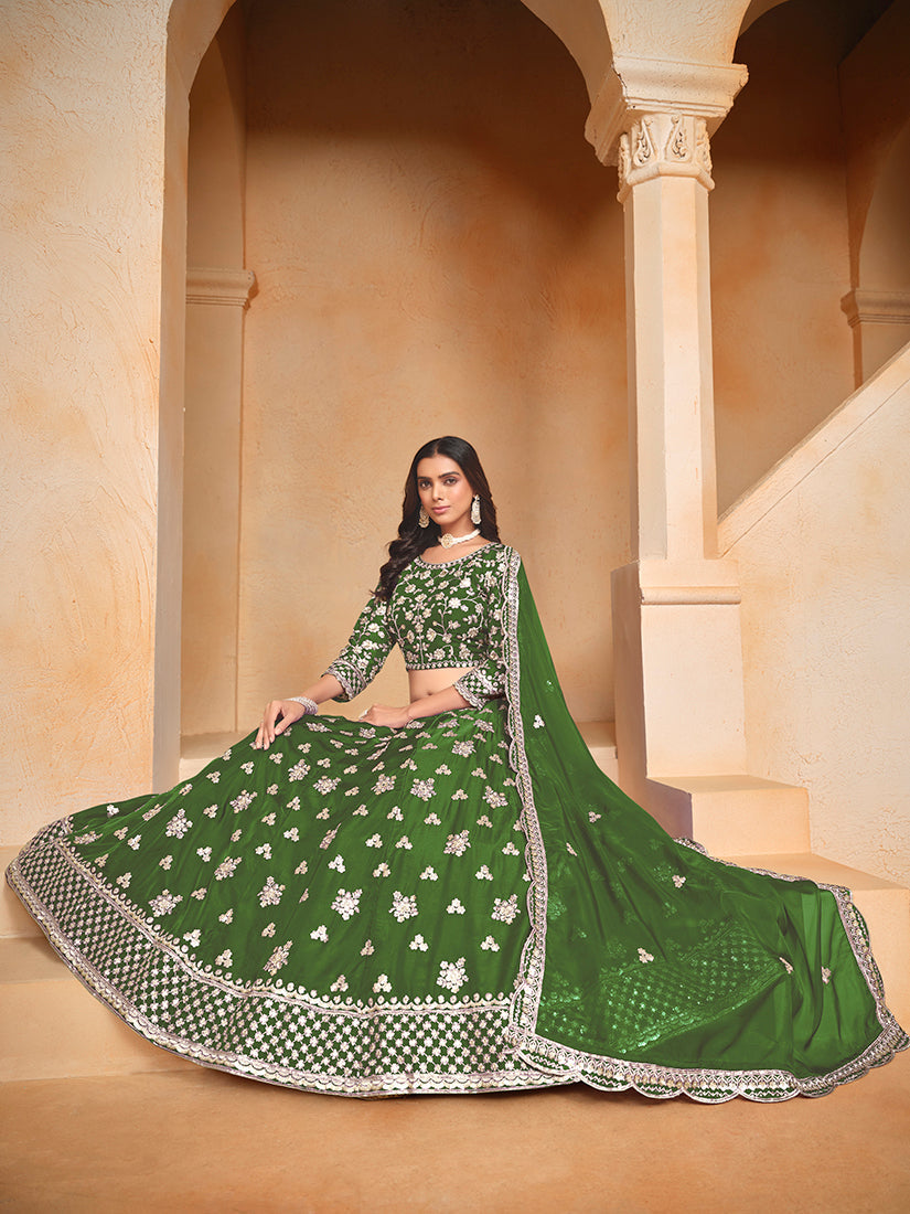 Monjolika Fashion Embroidered Art Silk Green Designer Lehenga Choli | Grocsy