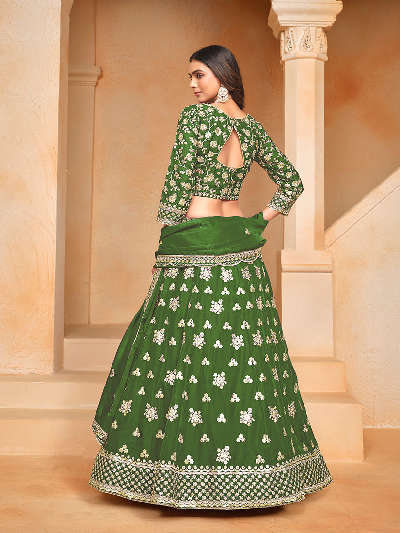 Monjolika Fashion Embroidered Art Silk Green Designer Lehenga Choli | Grocsy