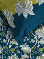 MYTRIDENT Blue White Floral Cotton 144 TC Queen Bedsheet With 2 Pillow Covers | Grocsy