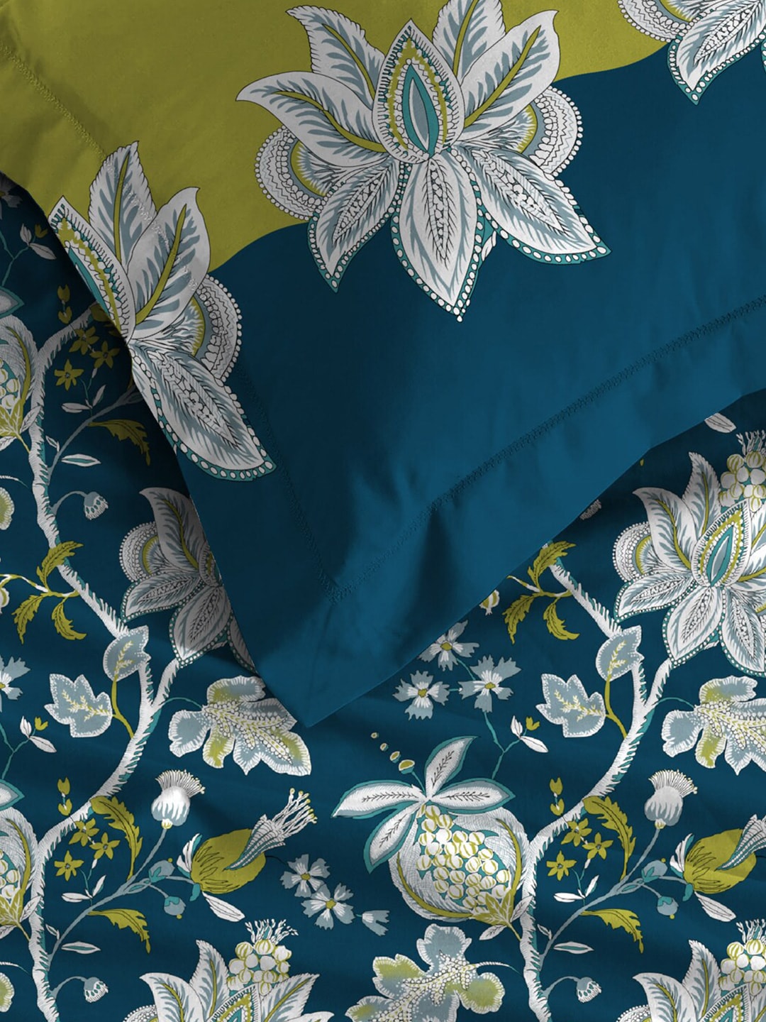 MYTRIDENT Blue White Floral Cotton 144 TC Queen Bedsheet With 2 Pillow Covers | Grocsy