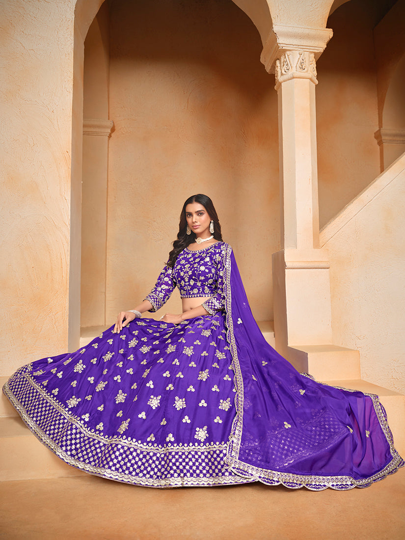 Monjolika Fashion Embroidered Art Silk Violet Designer Lehenga Choli | Grocsy