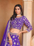 Monjolika Fashion Embroidered Art Silk Violet Designer Lehenga Choli | Grocsy