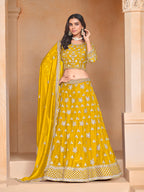 Monjolika Fashion Embroidered Art Silk Yellow Designer Lehenga Choli | Grocsy