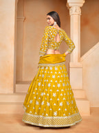 Monjolika Fashion Embroidered Art Silk Yellow Designer Lehenga Choli | Grocsy