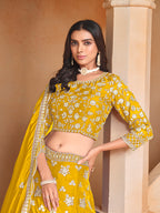 Monjolika Fashion Embroidered Art Silk Yellow Designer Lehenga Choli | Grocsy