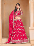 Monjolika Fashion Embroidered Art Silk Rani Pink Designer Lehenga Choli | Grocsy