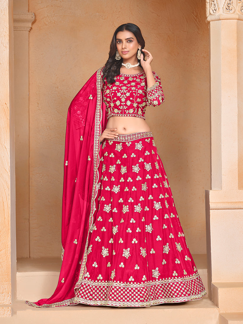 Monjolika Fashion Embroidered Art Silk Rani Pink Designer Lehenga Choli | Grocsy