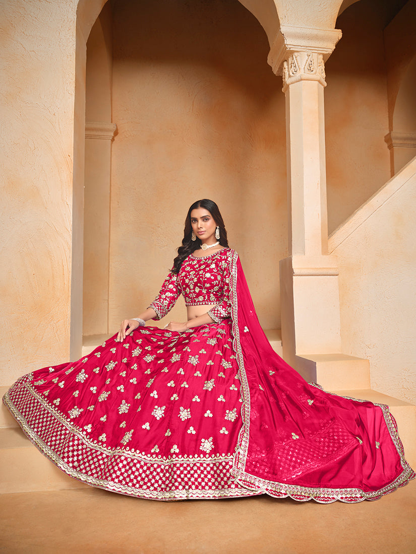 Monjolika Fashion Embroidered Art Silk Rani Pink Designer Lehenga Choli | Grocsy