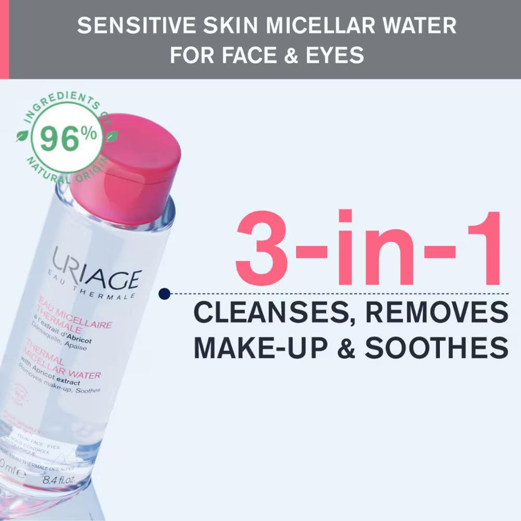 Uriage Thermal Micellar Water for Sensitive Skin Removes Makeup from Face & Eyes Dermat Recommended | Grocsy