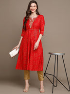 HERE&NOW Bandhani Printed Thread Work Embroidered Anarkali Kurta | Grocsy