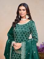 Monjolika Fashion Teal-Green Color Embroidered Santoon Art Silk Salwar Suit | Grocsy